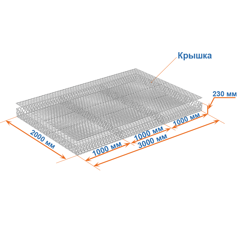 Габион матрац ГСИ-М 3х2х0,23 оцинкованный, Ø проволоки 3,0 мм, размер ячейки 8х10 см фото